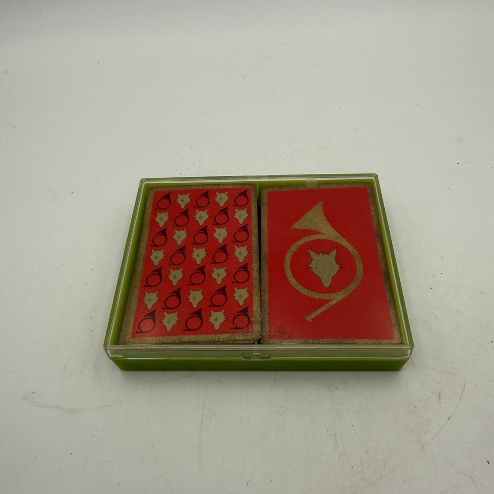 Vintage Hallmark Playing Cards Double Deck Fox Hunting Horn Gold Red Gilt Edge